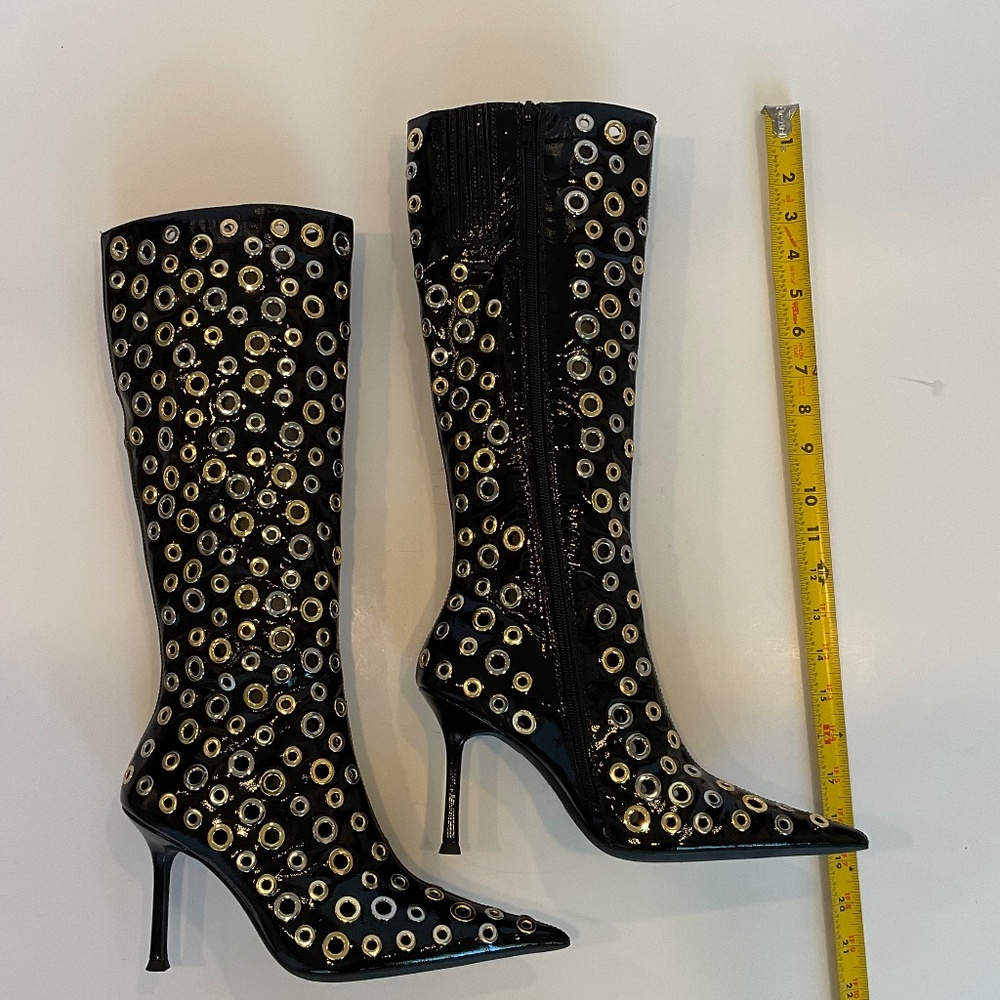 JEFFREY CAMPBELL Holey Pointed Toe Grommet Detail Tall  Boots Size 7.5 NWT - Picture 7 of 10